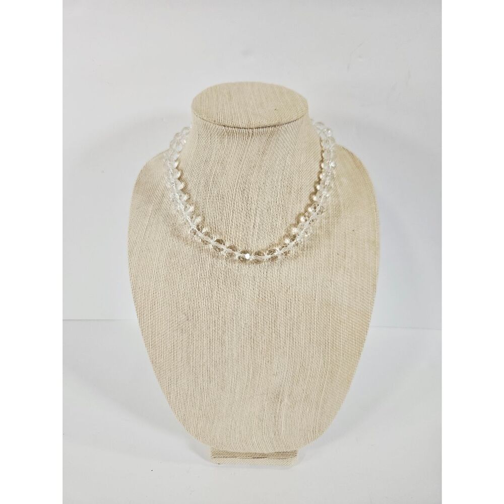 Vintage Art Deco Faceted Clear Lucite Beaded Rivière Necklace - ROC Taiwan Tag